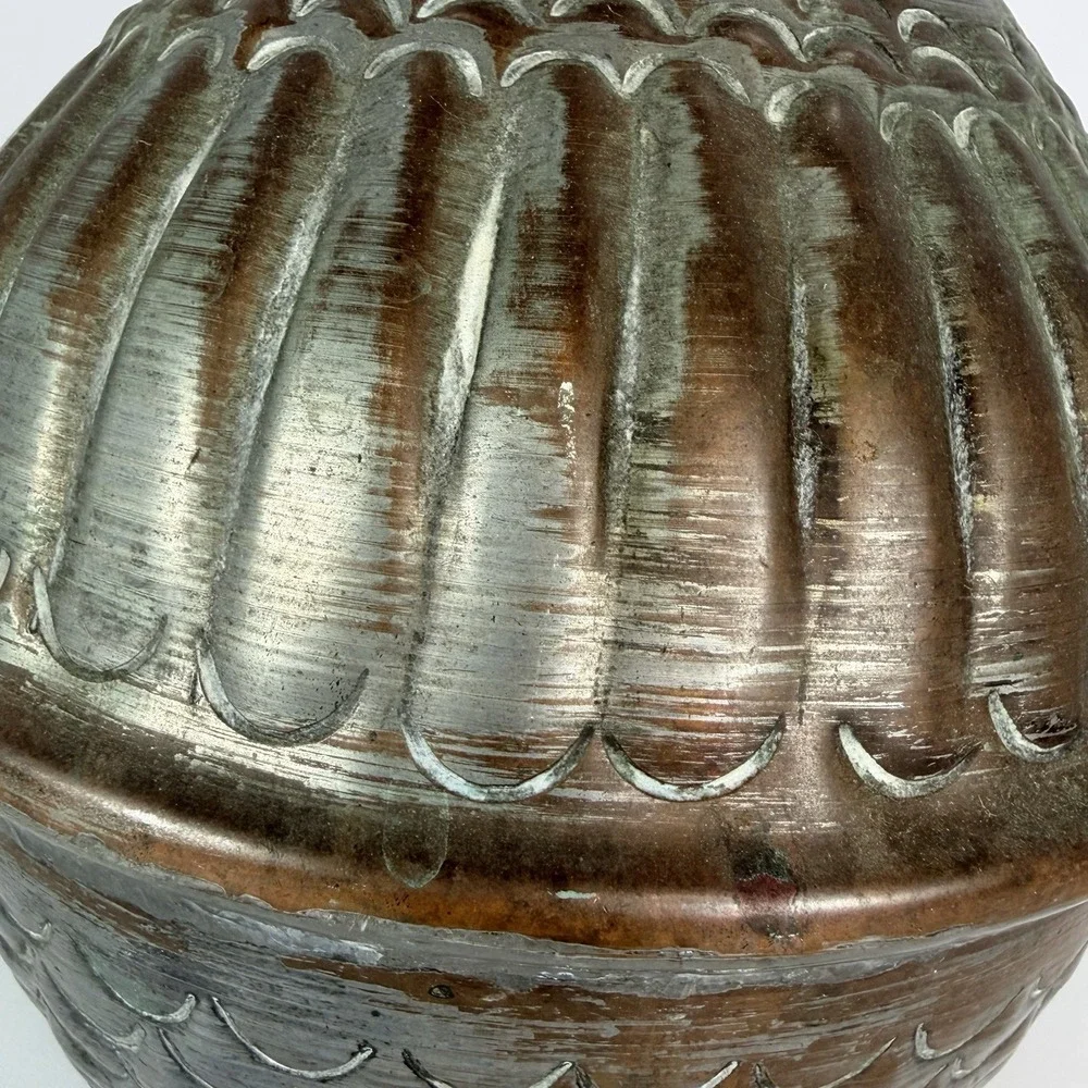 Silver Washed Egyptian Copper Vase‎ surahi vessel Vintage 12